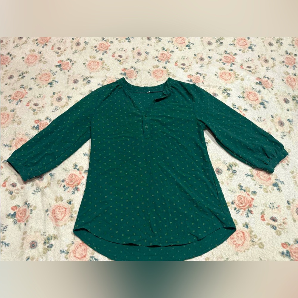 Floral Green Button Collared Women’s Blouse Long Sleeve